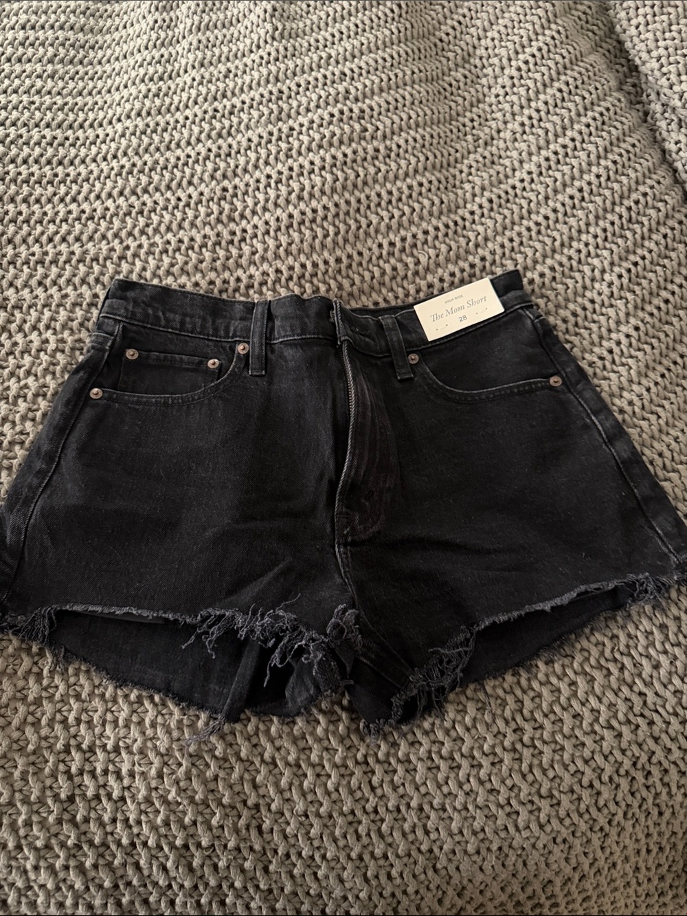 Abercrombie & Fitch Black High-Rise Frayed Denim Shorts